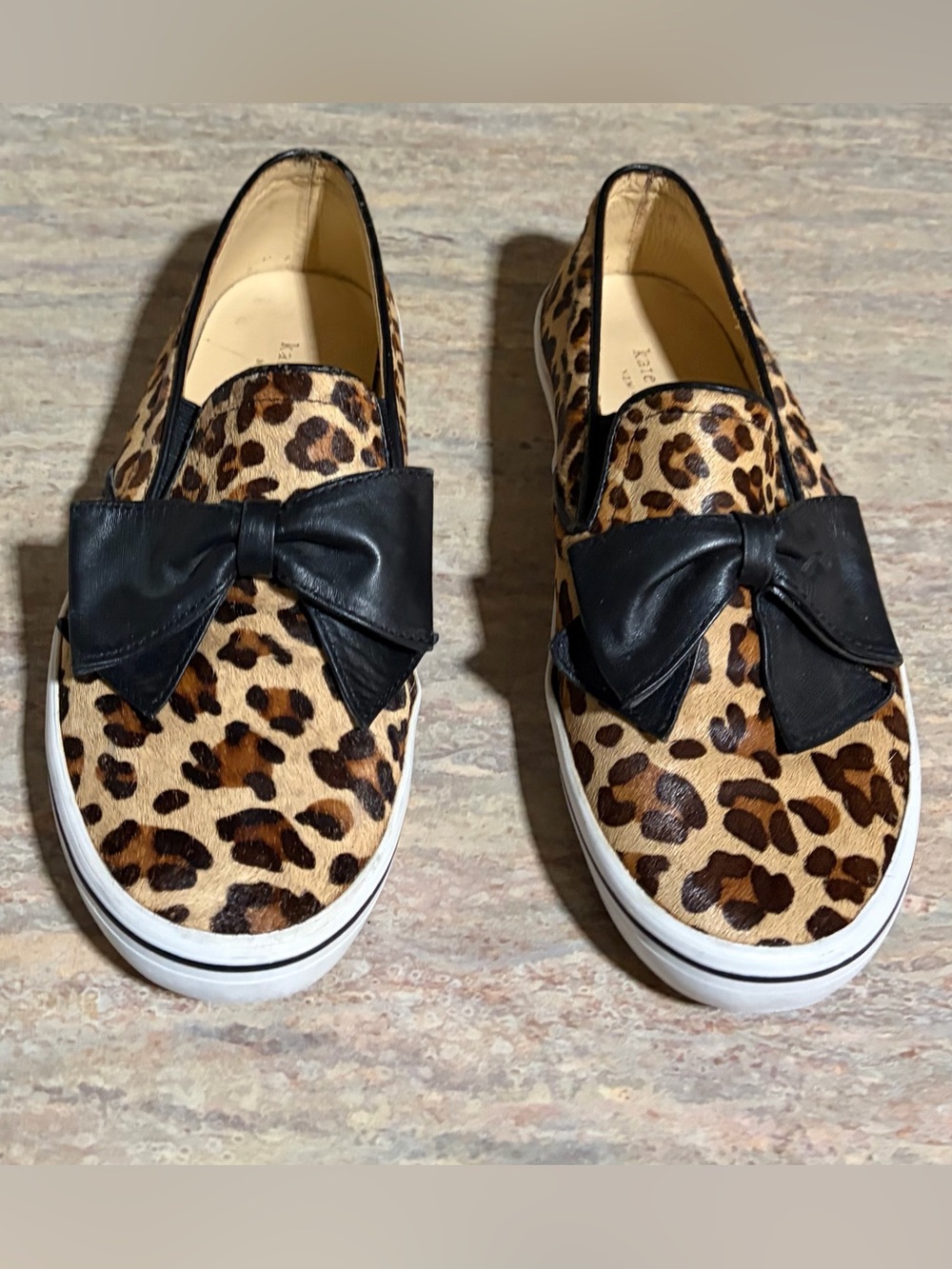 Kate Spade ♠️ Real Fur Upper Dyed Leopard Bow Slip-On Sneakers